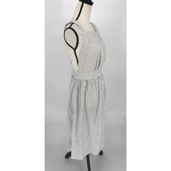 Lulus Women Apron Dress Size Small Black/White Stripe Crossback Open back - Picture 7 of 10